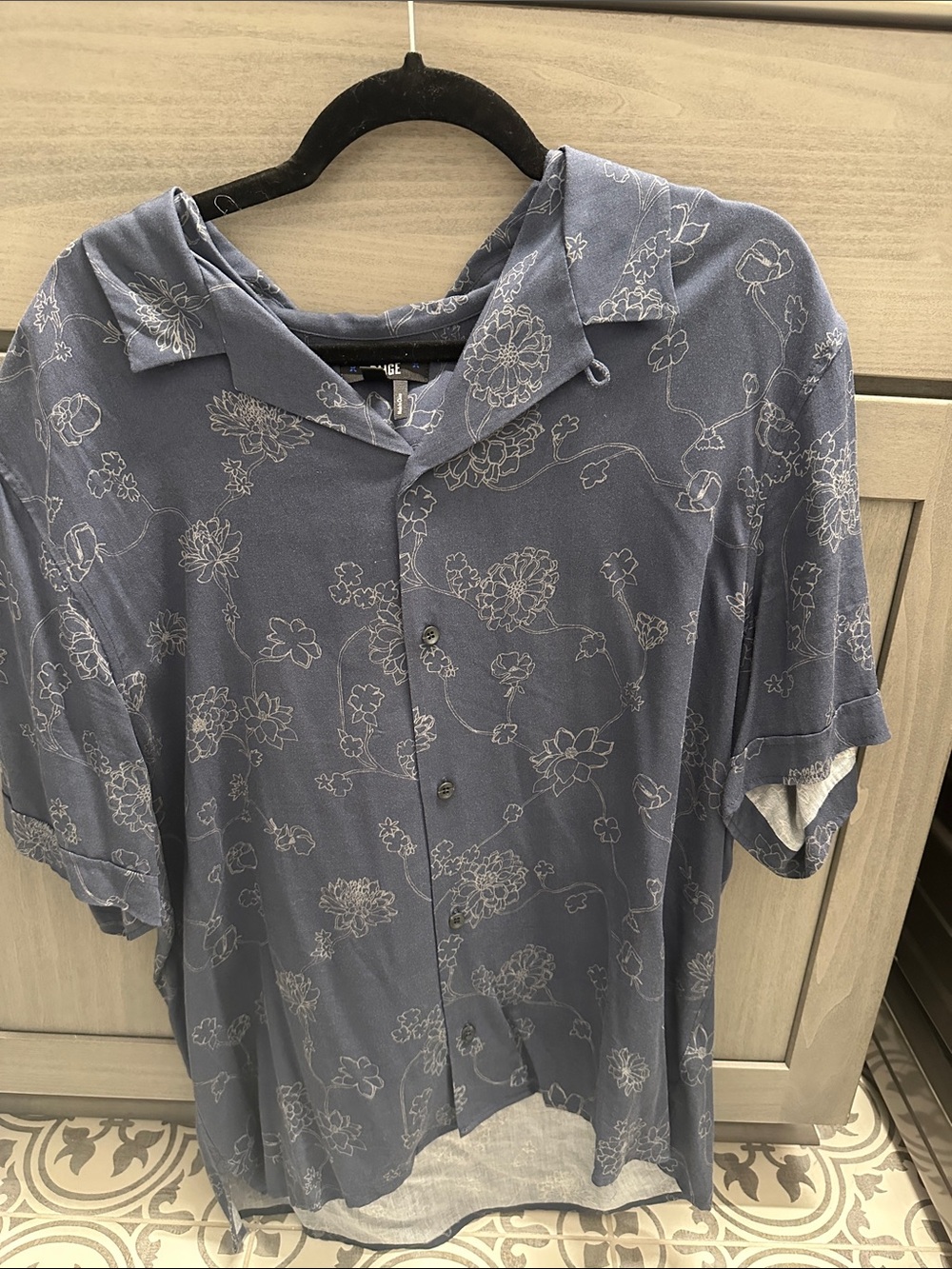 PAIGE Slate Blue Floral Short-Sleeve Button Down Shirt